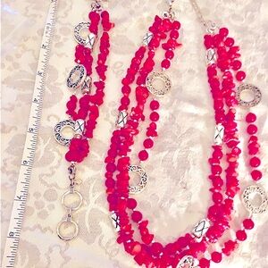 Premier set necklace 18”, , bracelet 8” in Red Sponge Coral, red, silver beads
